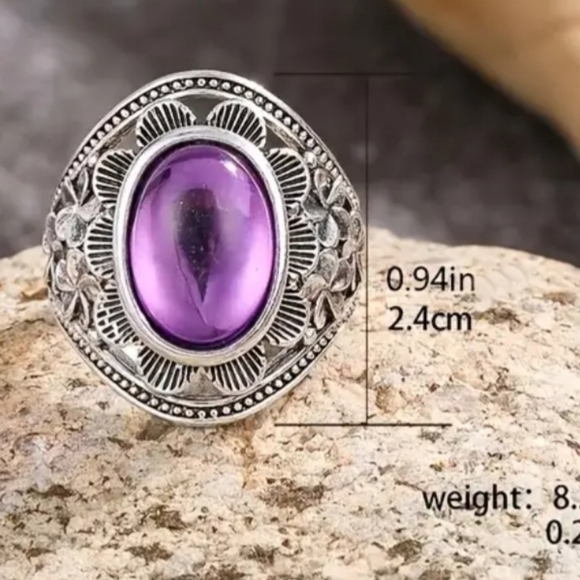 Silver plated purple amethyst color ring size 7 to 13 available please a… - Picture 6 of 6